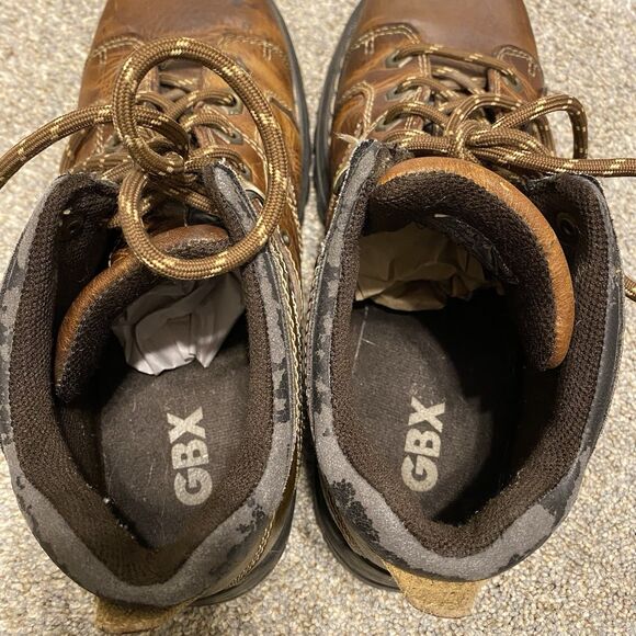 Vintage GBX Work Wear Boots Men 10.5 EU EU 44 Brown Leather Steel Toe Lug Sole - Picture 13 of 14